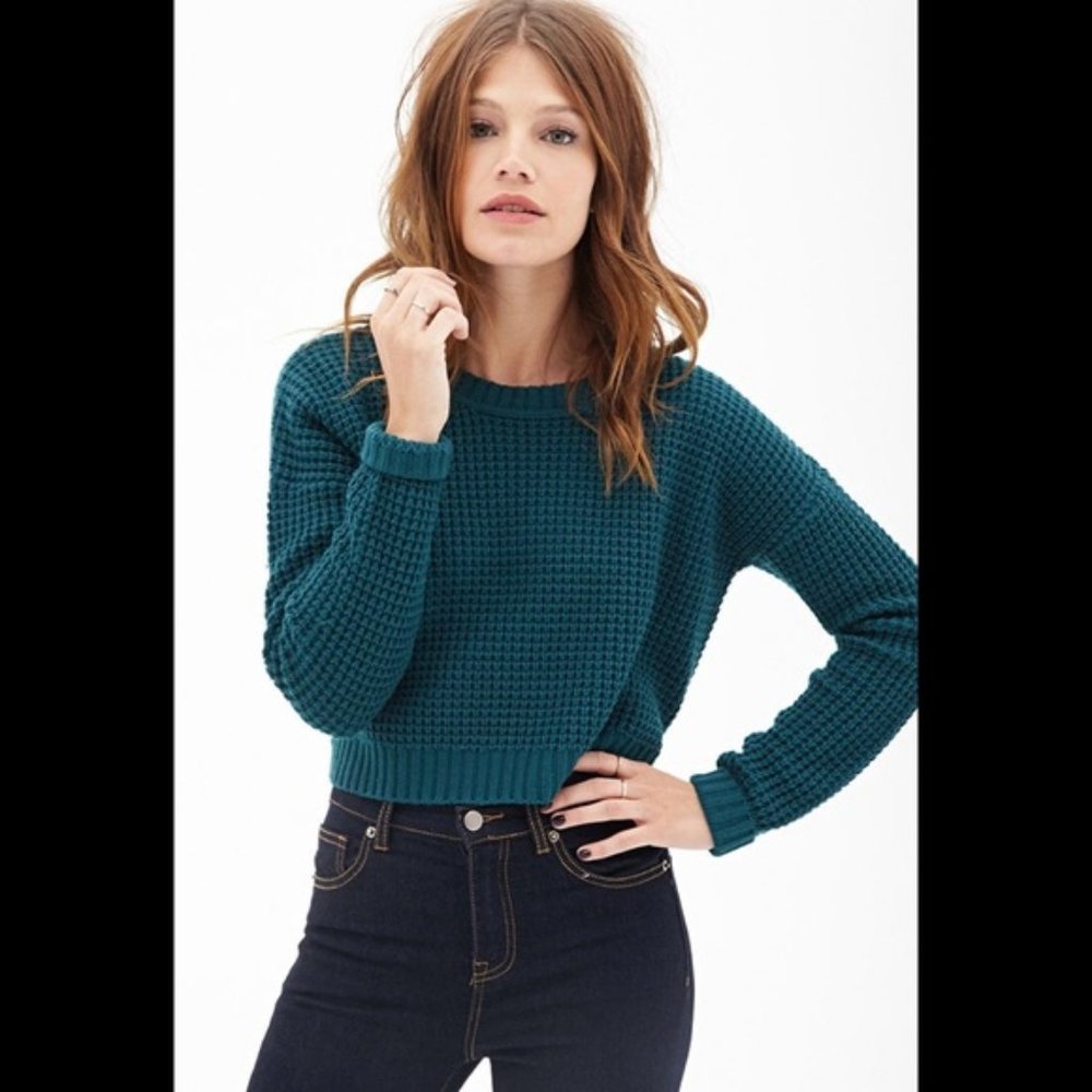Forever 21 Cropped Teal Sweater